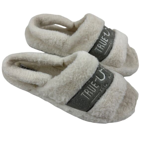 True Religion Plush Faux Fur Slide Slippers Sling Back Fuzzy Ivory XL 9.5-10.5 - Picture 1 of 11